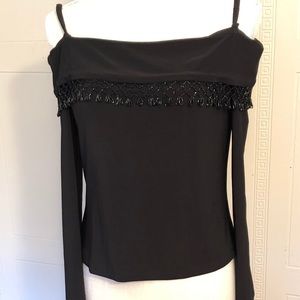 XScape Black formal off- shoulder top. Size S